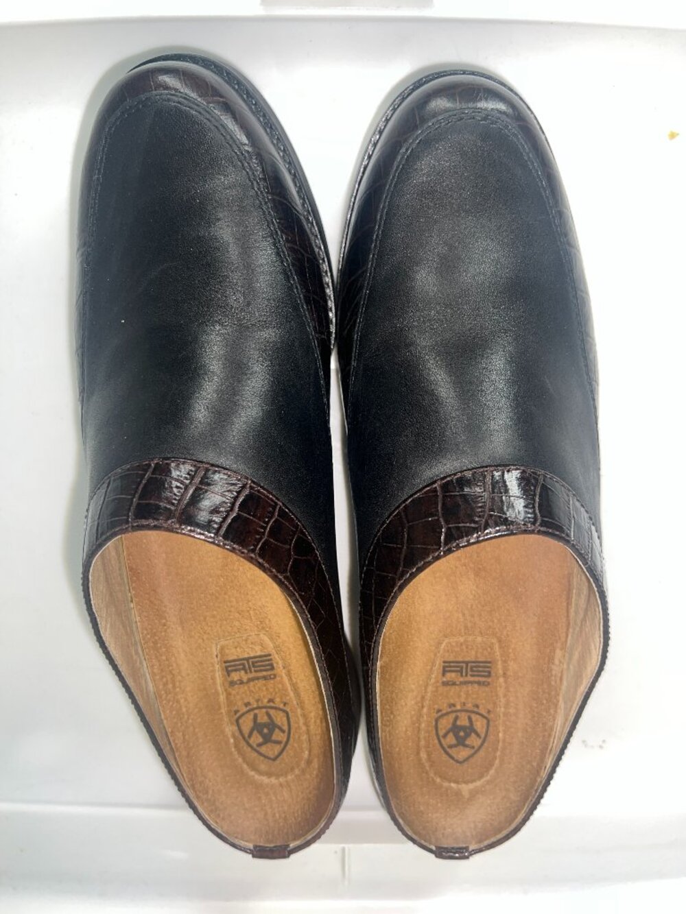 Ariat Women's Size 9B Black Leather Brown Croc Closed Toe Slip On - 94302